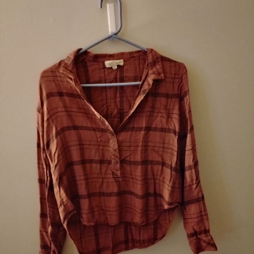Rust Plaid Button-Down Shirt for Women